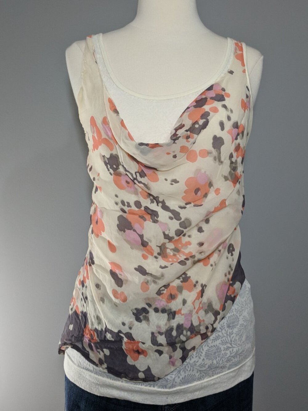 LANGUAGE LA Pink and Orange Botanical Floral Sheer Tank Top Size XS